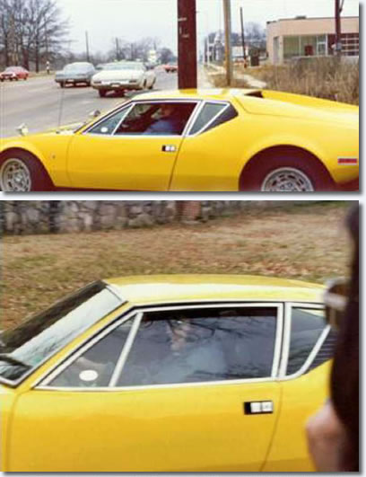 Elvis Presley driving his yellow De Tomaso Pantera